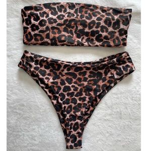 Leopard Print Bandeau (M) & High Waist Bikini (S)